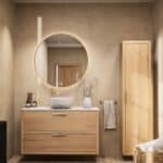 Modern eiken wastafelmeubel 120 cm met twee lades, vlak front en marmer blad met één waskom
