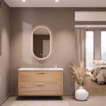 Massief naturel eiken badkamermeubel van 120 cm uit de Kingswood-serie, uitgevoerd met twee ruime lades en inclusief een bijpassende keramische wastafel met 1 bak.