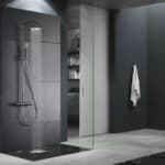 Luxe opbouwdoucheset in Black Gun Metal met PVD-coating, thermostatische douchekraan en hoofddouche van Ø20 cm. Inclusief verstelbare handdouche. Verkrijgbaar in 6 kleuren en 5 jaar garantie.