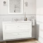 Landelijk klassiek badmeubel 120 cm in All White met keramische wastafel en twee softclose lades