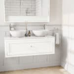Landelijk klassiek badmeubel 120 cm in All White met keramische wastafel, dubbele wastafel