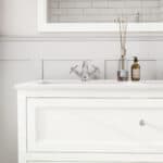 Klassiek wastafelmeubel 120 cm gespoten in All White met keramische wastafel en twee softclose lades, dubbele wastafel