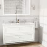 Klassiek wastafelmeubel 120 cm gespoten in All White met keramische wastafel en twee softclose lades, dubbele wastafel