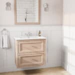 Engels klassiek badkamermeubel 70 cm in Setting Plaster met keramische wastafel en twee softclose lades