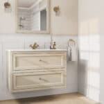 Klassiek wastafelmeubel 100 cm gespoten in Off-White met keramische wastafel en twee softclose lades