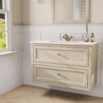 Klassiek wastafelmeubel 100 cm gespoten in Off-White met keramische wastafel en twee softclose lades