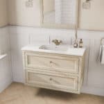 Klassiek wastafelmeubel 100 cm gespoten in Off-White met keramische wastafel en twee softclose lades