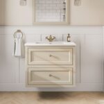 Landelijk klassiek badmeubel 80 cm in Off-White met keramische wastafel en twee softclose lades