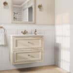 Landelijk klassiek badmeubel 80 cm in Off-White met keramische wastafel en twee softclose lades