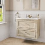Landelijk klassiek badmeubel 80 cm in Off-White met keramische wastafel en twee softclose lades