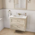Landelijk klassiek badmeubel 80 cm in Off-White met keramische wastafel en twee softclose lades