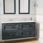 Klassiek wastafelmeubel 140 cm gespoten in Hague Blue met keramische wastafel en vier softclose lades