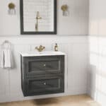 Landelijk klassiek badmeubel 70 cm in Off-Black met keramische wastafel en twee softclose lades