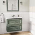 Klassiek wastafelmeubel 80 cm gespoten in Card Room Green met keramische wastafel en twee softclose lades