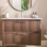 Hangend badkamermeubel 100 cm donker eiken met groevenfront, twee softclose lades en wastafel