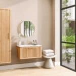 massief eiken badmeubel met keramische wastafel in 80 cm.