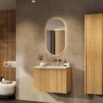 Eiken badkamermeubel 80 cm met vlak front, extra binnenlade en geïntegreerde solid surface wastafel