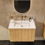 Eiken badkamermeubel 80 cm met vlak front, extra binnenlade en geïntegreerde solid surface wastafel