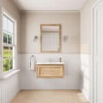 Hangend landelijk eiken badkamermeubel 80 cm met naturel eiken kast en witte keramische wastafel