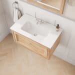 Hangend landelijk eiken badkamermeubel 80 cm met naturel eiken kast en witte keramische wastafel