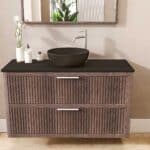 Houten badmeubel 120 cm met twee lades en zwart limestone blad met één keramische waskom