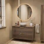 Modern naturel eiken badmeubel 120 cm met dubbele lade, vlak front en eiken blad met één waskom