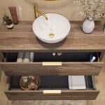 Modern naturel eiken badmeubel 120 cm met dubbele lade, vlak front en eiken blad met één waskom