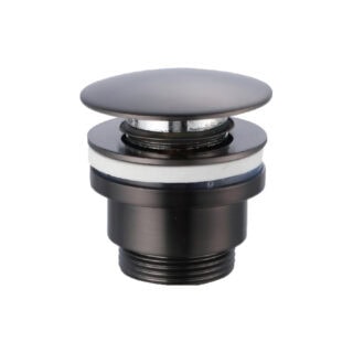 Moderne hoge wastafelkraan in black gun metal voor een badmeubel met waskom, geleverd als complete set inclusief bijpassende clickwaste met duurzame PVD-coating. De clickwaste is een handige pop-up afvoer die je eenvoudig opent en sluit door erop te