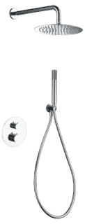 Moderne thermostatische inbouwdoucheset in chroom met een hoofddouche van Ø25 cm en een losse handdoucheset. Uitgevoerd met muuraansluiting. Verkrijgbaar in 5 kleuren en geleverd met 5 jaar garantie.
