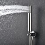Moderne thermostatische inbouwdoucheset in chroom met een hoofddouche van Ø25 cm en een losse handdoucheset. Uitgevoerd met muuraansluiting. Verkrijgbaar in 6 kleuren en geleverd met 5 jaar garantie.
