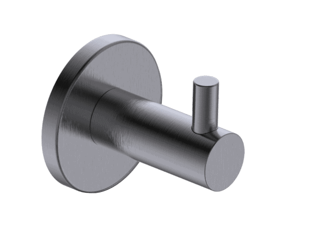 Strakke Grav Handdoekhaak voor de badkamer/toilet, uitgevoerd in black gun metal met duurzame PVD-coating. Geschikt voor het ophangen van handdoeken en badjassen. Voor wandmontage. De afwerking sluit exact aan bij de black gun metal PVD-afwerking van