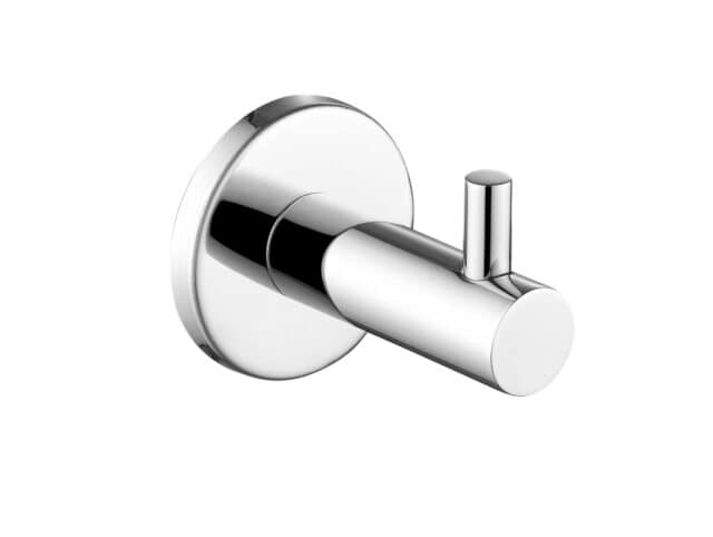 Strakke Grav Handdoekhaak voor de badkamer/toilet, uitgevoerd in chroom. Geschikt voor het ophangen van handdoeken en badjassen. Voor wandmontage. De afwerking sluit exact aan bij de chroom afwerking van de Van Heck kranen.