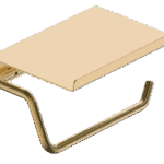 Strakke toiletrolhouder met planchet uit de Grav serie, uitgevoerd in geborsteld goud met duurzame PVD-coating. Het planchet bedekt het toiletpapier en biedt ruimte om kleine accessoires op te plaatsen. Voor wandmontage. De afwerking sluit exact aan