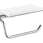 Strakke toiletrolhouder met planchet uit de Grav serie, uitgevoerd in chroom. Het planchet bedekt het toiletpapier en biedt ruimte om kleine accessoires op te plaatsen. Voor wandmontage. De afwerking sluit exact aan bij de chroom afwerking van de Van