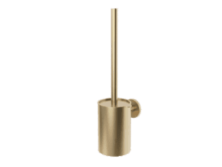 Minimalistische toiletborstel met wandhouder uit de Steinwood serie, uitgevoerd in geborsteld goud met duurzame PVD-coating. Voor wandmontage. De afwerking sluit exact aan bij de geborsteld gouden PVD-afwerking van de Van Heck kranen.