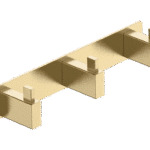 Drievoudige design wandhaak uit de Bergfeld serie in geborsteld goud met PVD-coating. Architectonische wandoplossing.