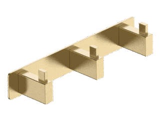 Drievoudige design wandhaak uit de Bergfeld serie in geborsteld goud met PVD-coating. Architectonische wandoplossing.