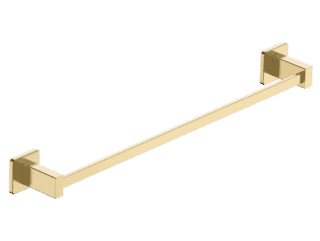 Minimalistische handdoekhouder van 50 cm uit de Bergfeld serie, uitgevoerd in geborsteld goud met duurzame PVD-coating. Voor wandmontage. De afwerking sluit exact aan bij de PVD-afwerking van de Van Heck kranen.
