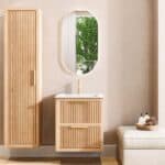 Modern hangend badmeubel 60 cm naturel eiken met groevenfront en twee softclose lades