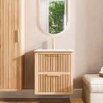 Modern hangend badmeubel 60 cm naturel eiken met groevenfront en twee softclose lades