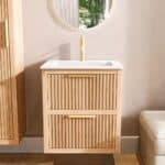 Modern hangend badmeubel 60 cm naturel eiken met groevenfront en twee softclose lades