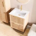 Modern hangend badmeubel 60 cm naturel eiken met groevenfront en twee softclose lades