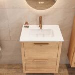 Hangend modern badmeubel 60 cm naturel eiken met vlak front en twee softclose lades