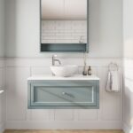 Engels klassiek badkamermeubel 100 cm in Oval Room Blue met keramisch wastafelblad en opbouw waskom