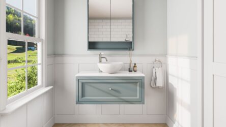 Engels klassiek badkamermeubel 100 cm in Oval Room Blue met keramisch wastafelblad en opbouw waskom