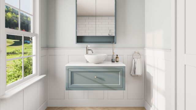 Engels klassiek badkamermeubel 100 cm in Oval Room Blue met keramisch wastafelblad en opbouw waskom