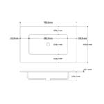 Hangend donker eiken wastafelmeubel 70 cm met vlak front, binnenlade en witte solid surface wastafel