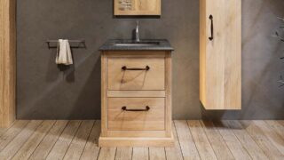 Landelijk massief eiken badkamermeubel 65 cm met granieten blad en bijpassende waskom