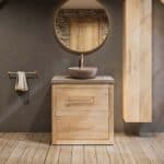 Landelijk massief eiken badkamermeubel 80 cm met beton beige wastafelblad en bijpassende waskom