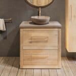 Landelijk massief eiken badkamermeubel 80 cm met beton beige wastafelblad en bijpassende waskom